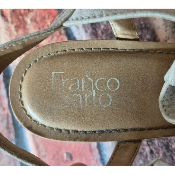 Franco Sarto Cork Platform Wedge Sling Back Sandal Taupe Size 10 Mesh Faux Suede - Picture 14 of 14